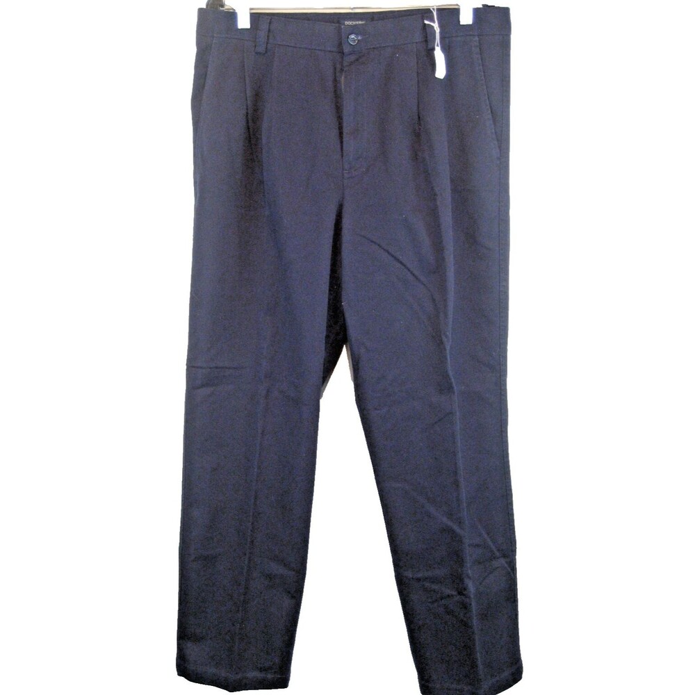 Mens Dockers Navy Pleated Classic Cotton Chino Pants sz 36x31